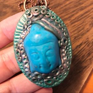 Handmade unique ooak festival jewelry blue bohemian Buddha necklace